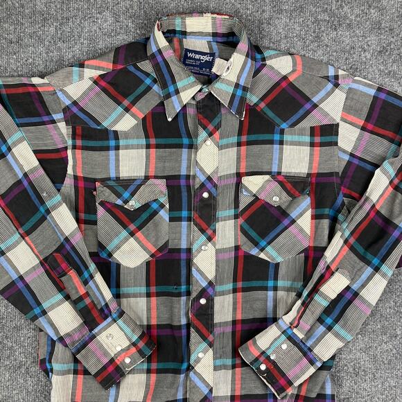 Wrangler Pearl Snap Shirt Mens Size 16x34 Plaid Cowboy Cut Western Multicolor - Picture 1 of 8